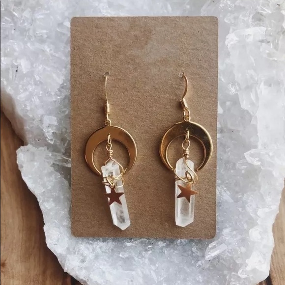 Vintage Aura Quartz Moon & Star Drop Earrings - Picture 2 of 3